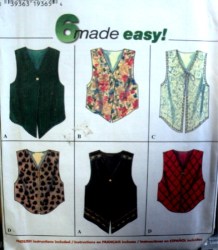 7321  6 EZ BUTTON/ ZIP/ TIED VESTS LENGTHS PATTERN 12-16
